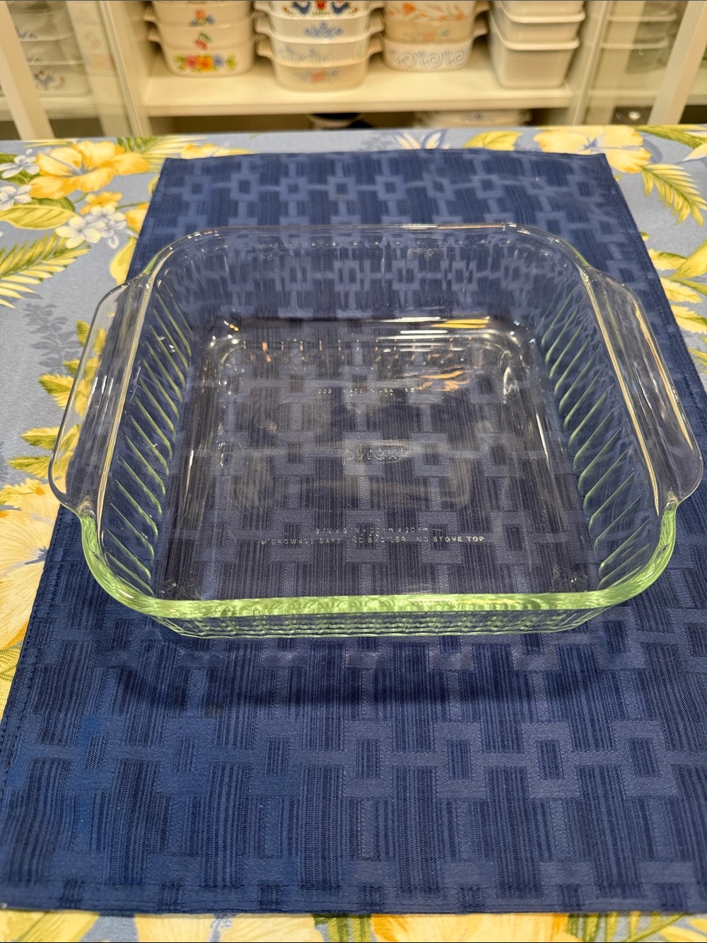 Pyrex Clear Square Baking Dish 8x8 with Subtle Green Tint and Handles
